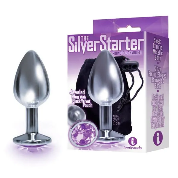 The Silver Starter Silver 71 cm 28 Butt Plug with Violet Round Jewel Icon Brands Anal