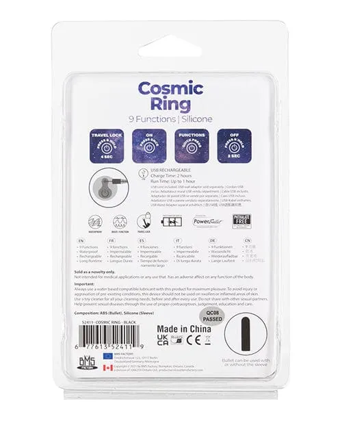 Male Sex Toys BMS Enterprises Cosmic Cock Ring with rechargeable Bullet 9 Functions Black
