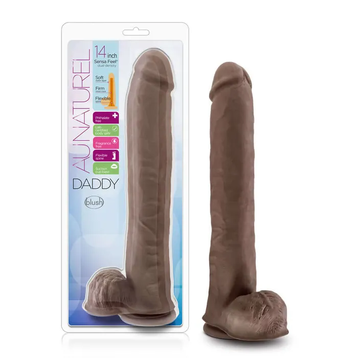 Au Naturel Daddy 14 Inch Sensa Feel Dual Density Dildo Chocolate Blush Dildos